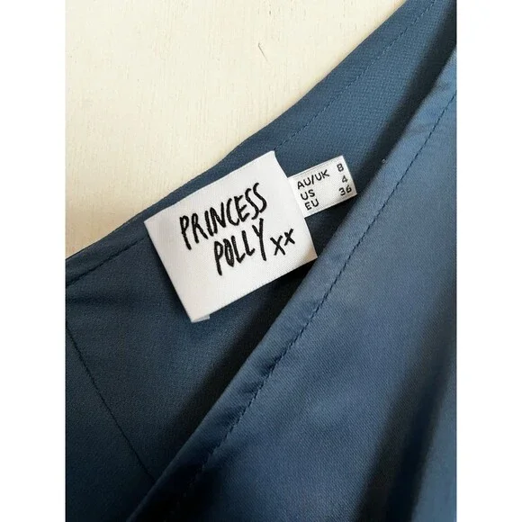 Princess Polly Blue Satin Slip Dress with Lace Trim Size 4 - Picture 9 of 16